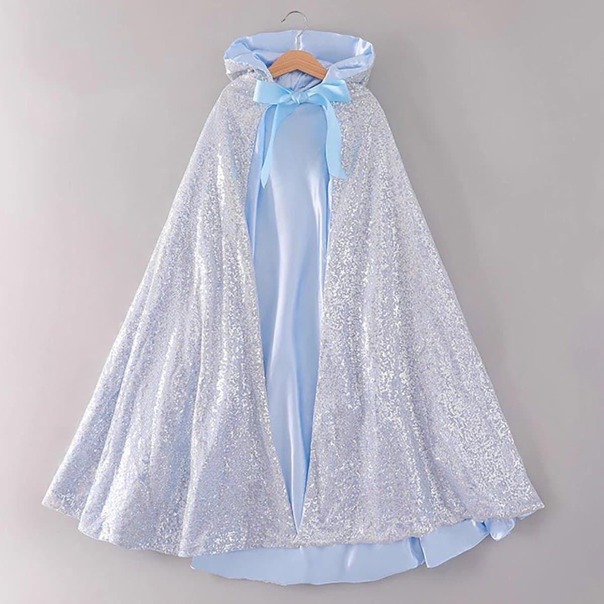 Supercute glittercape speelkleding 7 t/m 12 jaar ijsblauw L