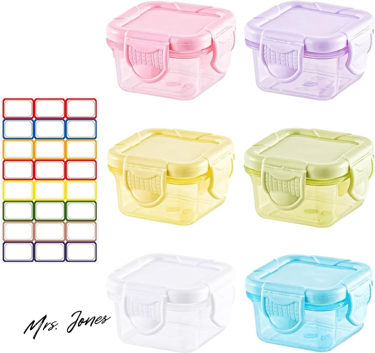 Mrs. Jones 6 stuks mini-vershouddozen met deksel - kleine snackdoos voorraaddozen set - sauzencontainers - kunststof vershouddozen voor magnetron .