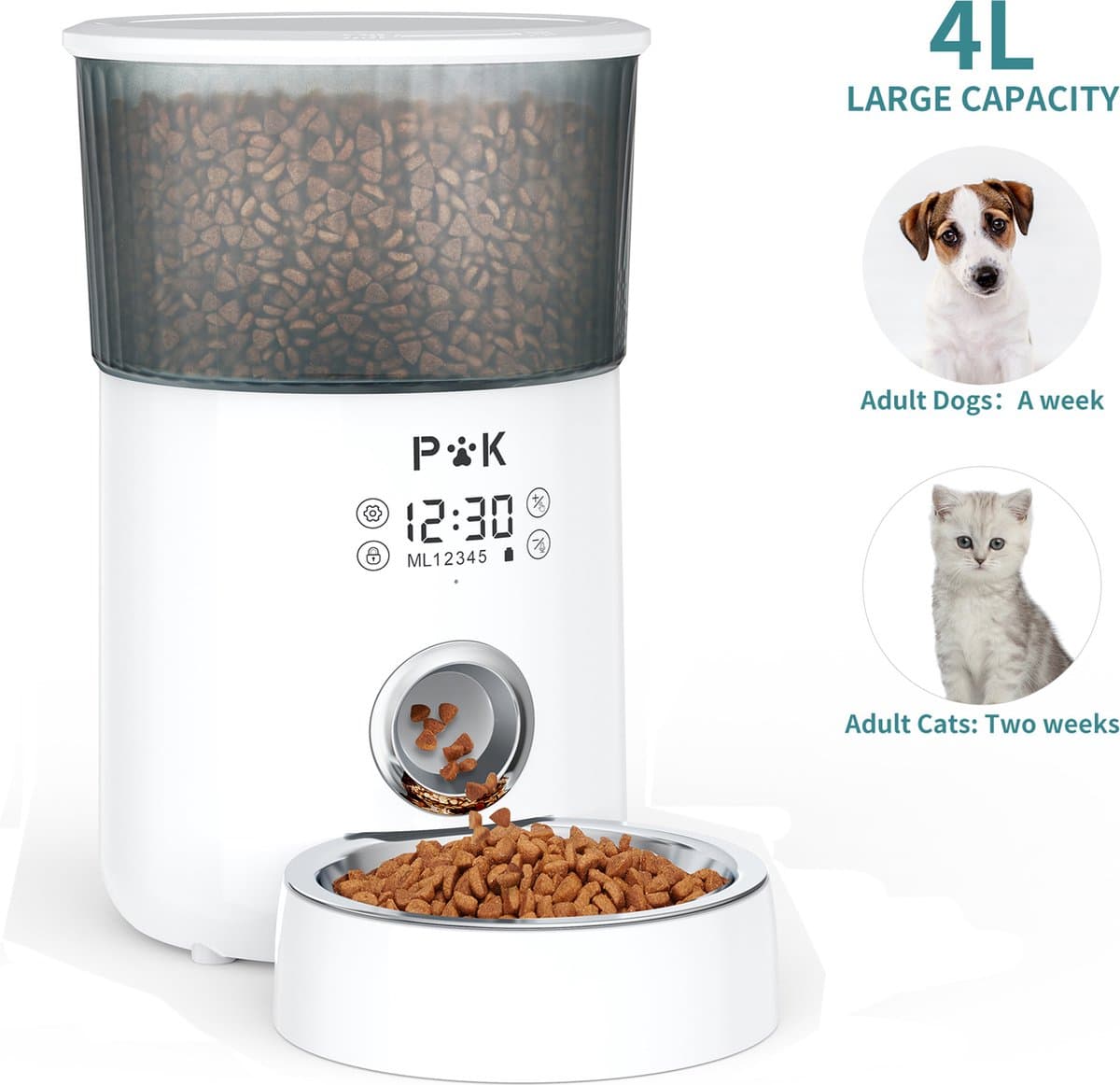 PUPPY KITTY Automatische Voerbak – Touchscreenbediening Voerbak – 4L - Voerautomaat - Voerdispenser - Voerbak Kat – Voerbak Hond - Voerautomaat Kat - Wit