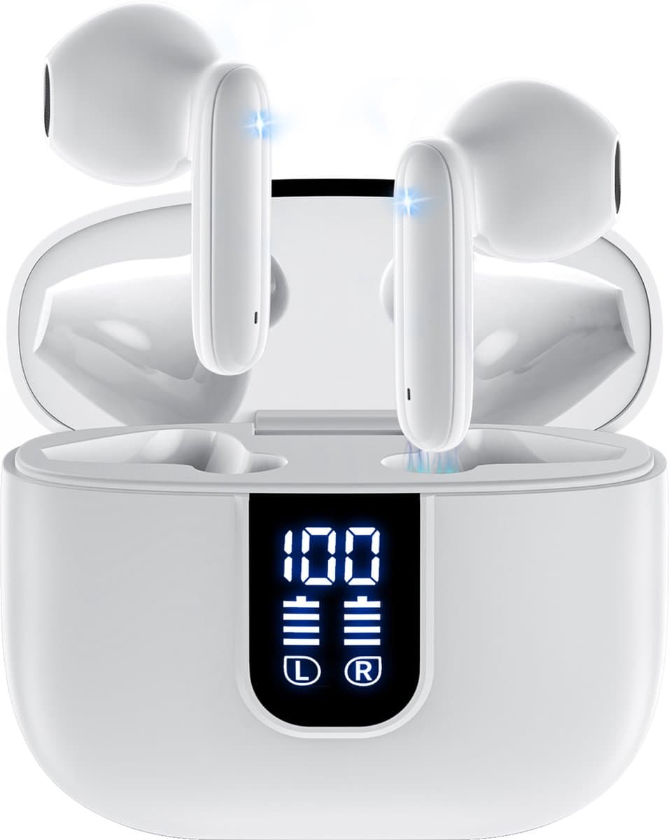 Siltcon® SoundWave Pro 2 - Oortjes Draadloos - Draadloze Oordopjes – Bluetooth Oordopjes – Oordopjes Draadloos – Oortjes - Oordopjes - Draadloze Oortjes Bluetooth - Noise cancelling ENC - Universeel - BT 5.4 - Wit