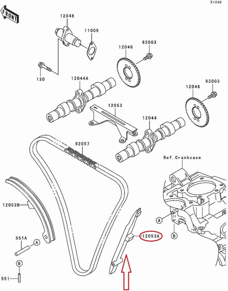 Guide chaîne de distribution origine pour Moto Kawasaki 500 Er-5 1996 à 2006 EX500AE Neuf