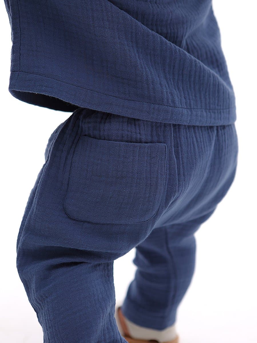 RobyKris Baby Broek - Katoenen mousseline - Blauw - Maat 80-86