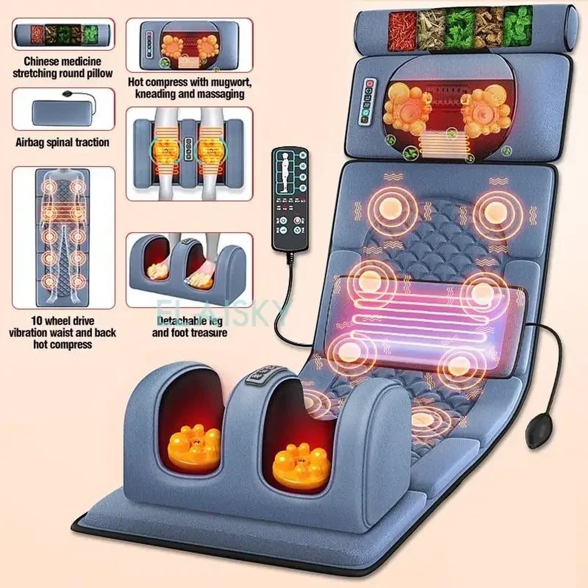 Mygroot - Massagematras - Elektrische vibrerende verwarming - Infrarood stimulator - Kussen voor nek - Rugvoet - Volledige lichaamspijn - Stressverlichting - Lichaam ontspannen - Totale massage.