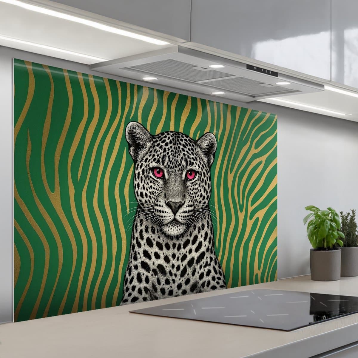 Spatscherm 120x80 cm - Zelfklevende achterwand Panter - Zebrapatroon - Groen - Keuken muurbeschermer - Spatwand fornuis