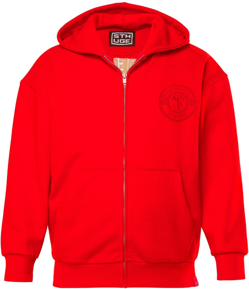 STHUGE - Heren - Hoodie-jack oversized capuchon badges op de achterkant - Rood - Maat XXL