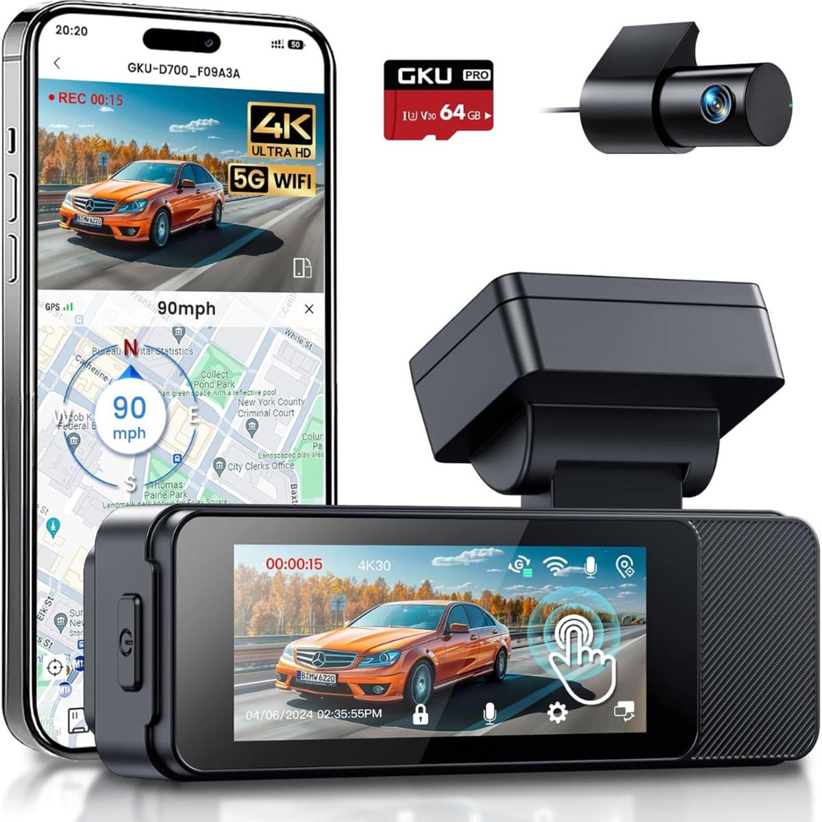 Aurixi® Dual Dashcam - Voor en Achter Camera – Auto Camera Met Nachtzicht – Zwart - 2cm x 8cm x 3cm