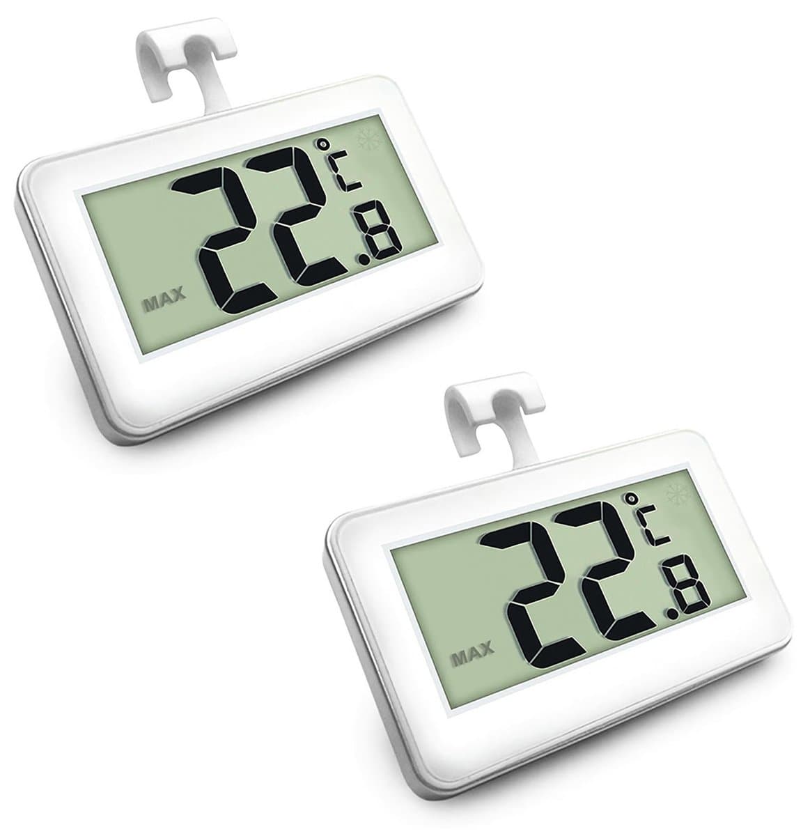 2 stuks koelkastthermometers, digitale thermometer, gemakkelijk af te lezen lcd-scherm, perfect voor gebruik binnenshuis, thuis, restaurants, bars en cafés (wit)