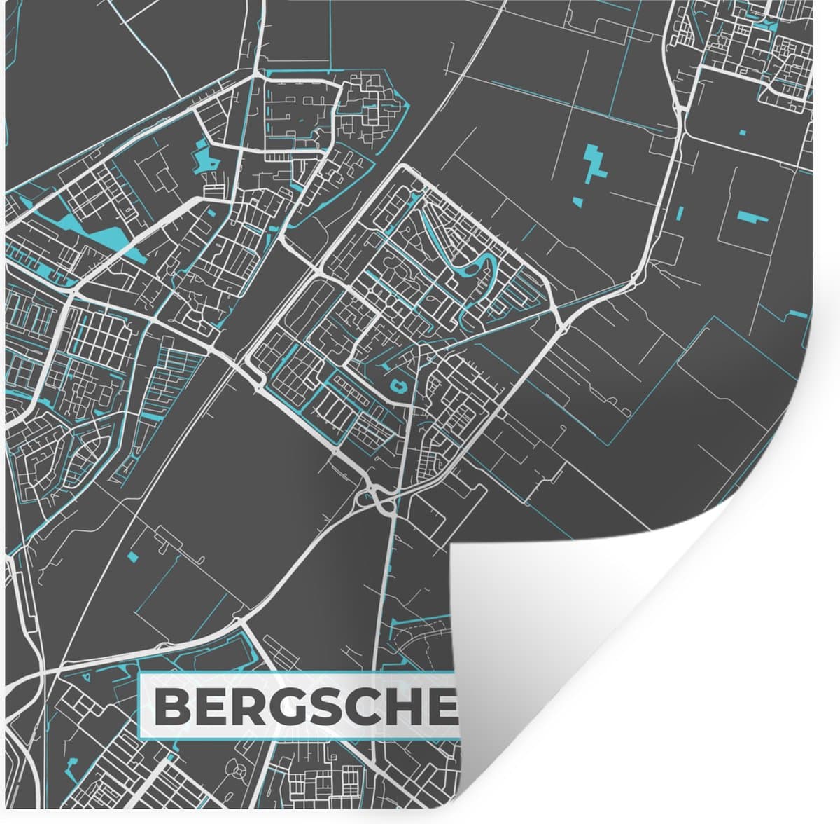 Muurstickers - Sticker Folie - Bergschenhoek - Blauw - Stadskaart - Plattegrond - Kaart - 50x50 cm - Plakfolie - Muurstickers Kinderkamer - Zelfklevend Behang - Zelfklevend behangpapier - Stickerfolie
