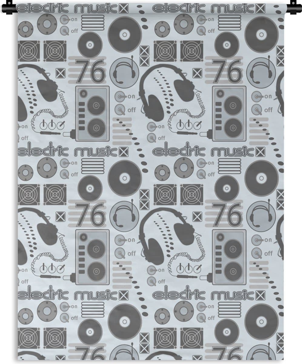Wandkleed - Wanddoek - DJ - Koptelefoon - Vintage - Tekening - Design - 120x160 cm - Wandtapijt