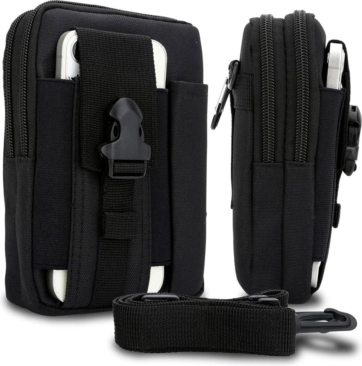 Hoesje geschikt voor Motorola Moto Edge 50 Fusion in effen zwart tactische mobiele telefoon molle EDC etui compatibel schoudertache militaire riem case cover
