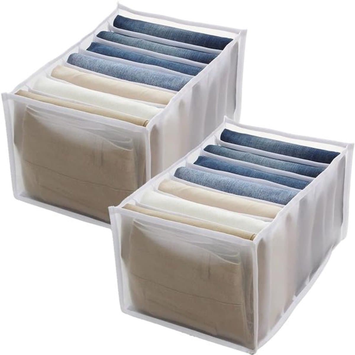 2-pack Kledingopbergers - Vouwbare kledingopberger - lade-opberger - Vouwbare mesh opbergdoos - mesh kledingopslag - 7 compartimenten voor ondergoed - sokken - jeans