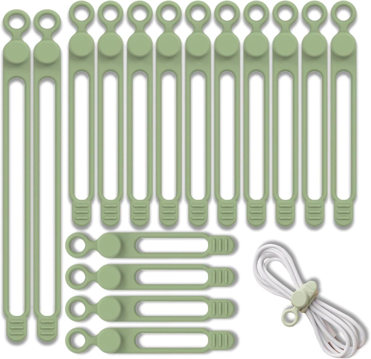 Kabelbinders, Kabelorganizer, Verstelbare Kabelbinders, Lichtgewicht en Milieuvriendelijk, voor Oplaadkabels, Koptelefoons, Datalijnen (2x180mm+10x106mm+4x75mm / Groen)