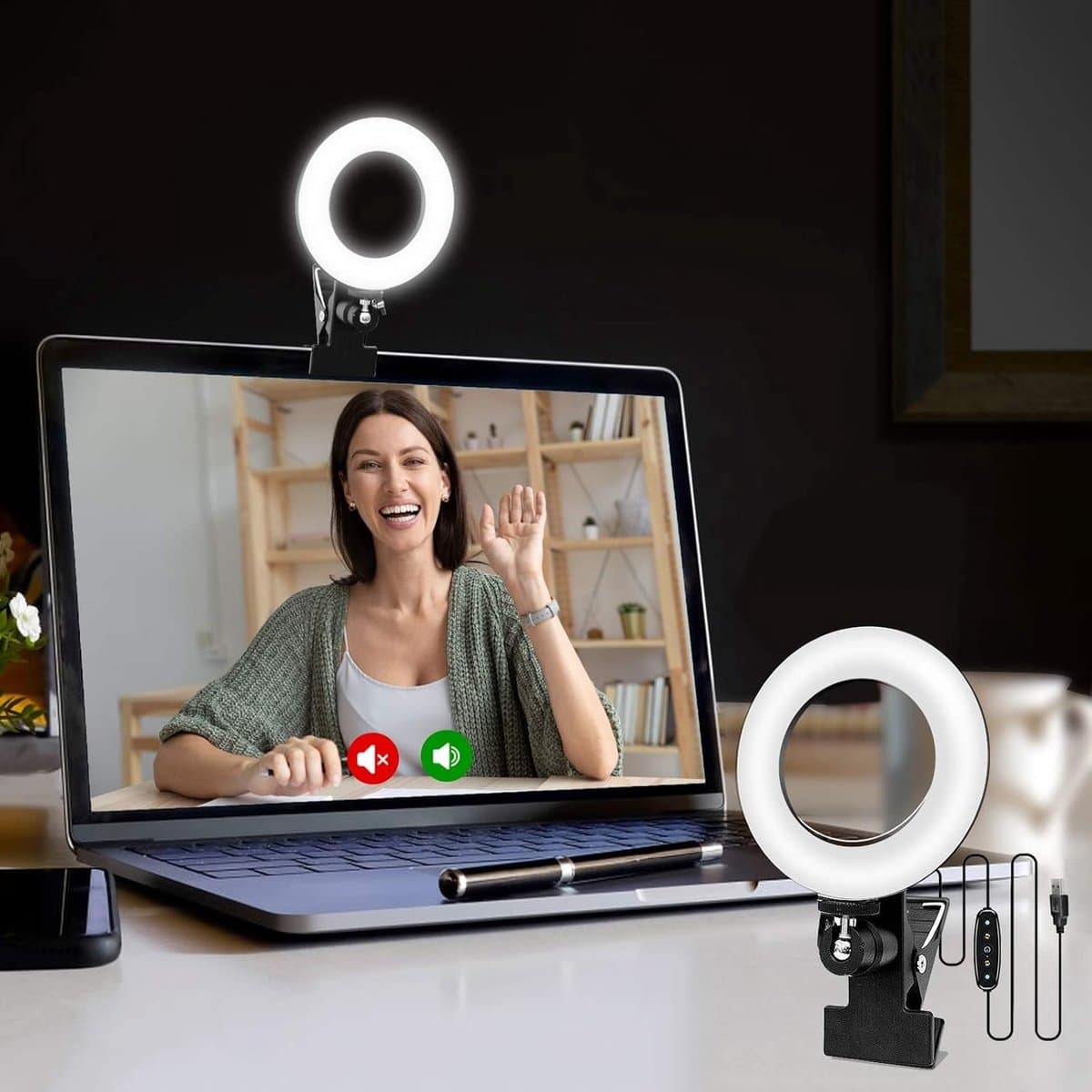 Thijox - Ringlamp Laptop 4,6 Inch Streaming Licht met 5 Dimbare Kleuren en 5 Helderheidsniveaus, 360° Draaibaar Selfie-Ringlicht voor Tiktok, Zoom en