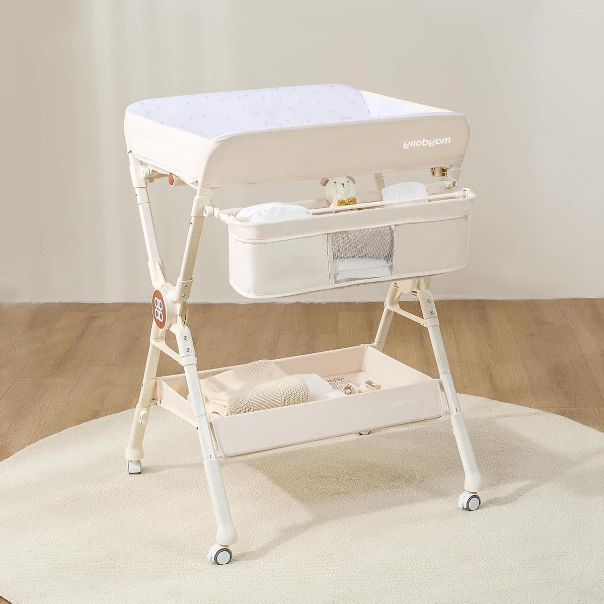 Baby Verzorgingstafel - Aankleedtafel Commode - Baby Verzorgen - Inklapbaar & Verstelbaar - Verstelbaar 97-104 cm - Beige