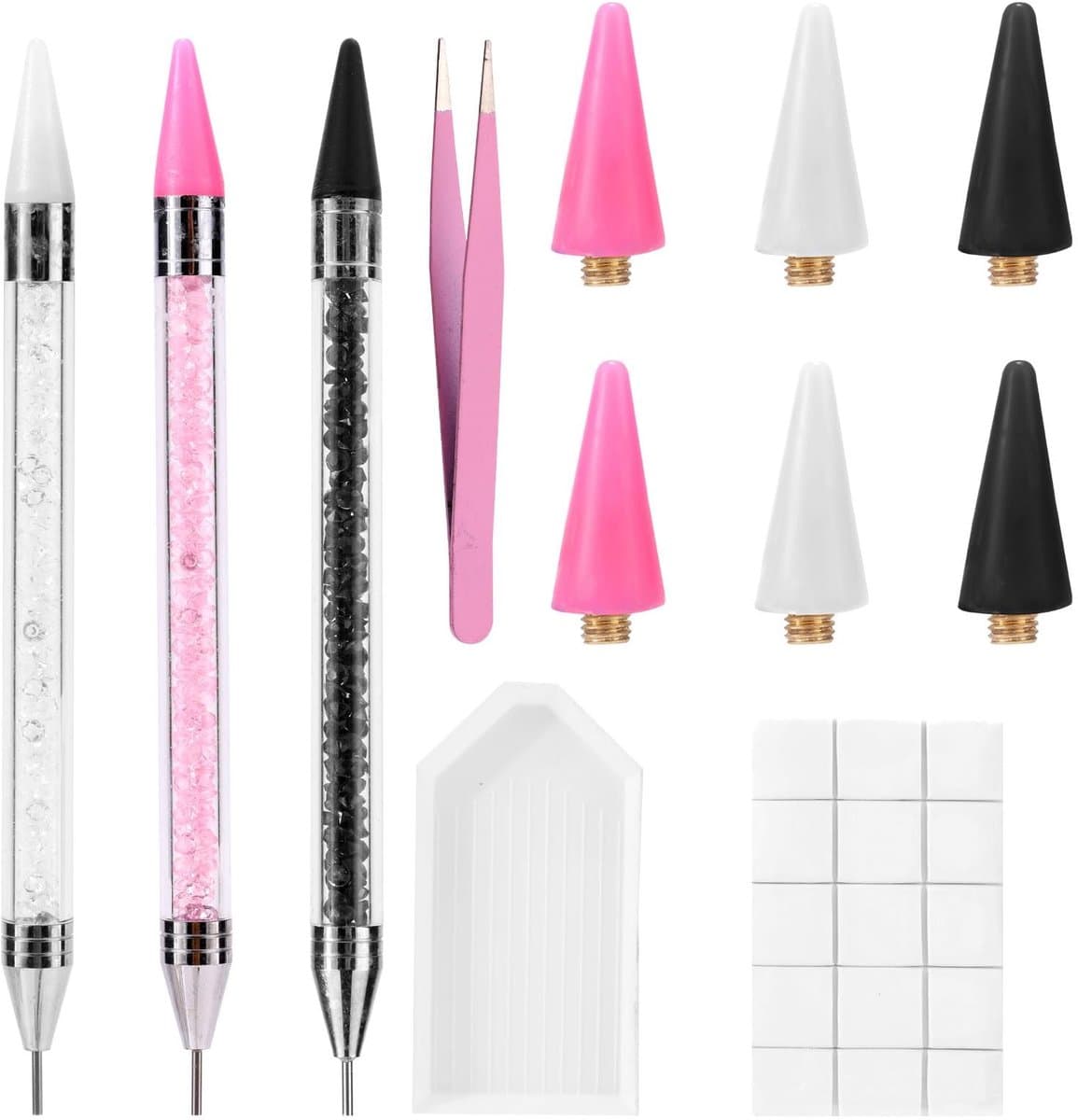 Dailygoods- Strasspicker Set 12-Delig - Inclusief 3 Dubbelzijdige Waspennen - 6 Wastips - 1 Kleipad - 1 Rechte Pincet - Perfect voor Nagelversiering - Nail Art Set