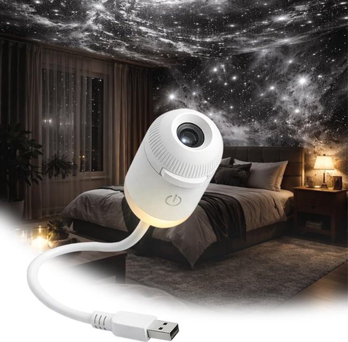 2-in-1 Sterrenhemelprojector - Sterrenhemelprojector (inclusief 12 projectievellen) - Nachtlampje voor in de auto, nachtlampje voor de slaapkamer - USB - Geschikt voor slaapkamers, auto's en kinderkamers