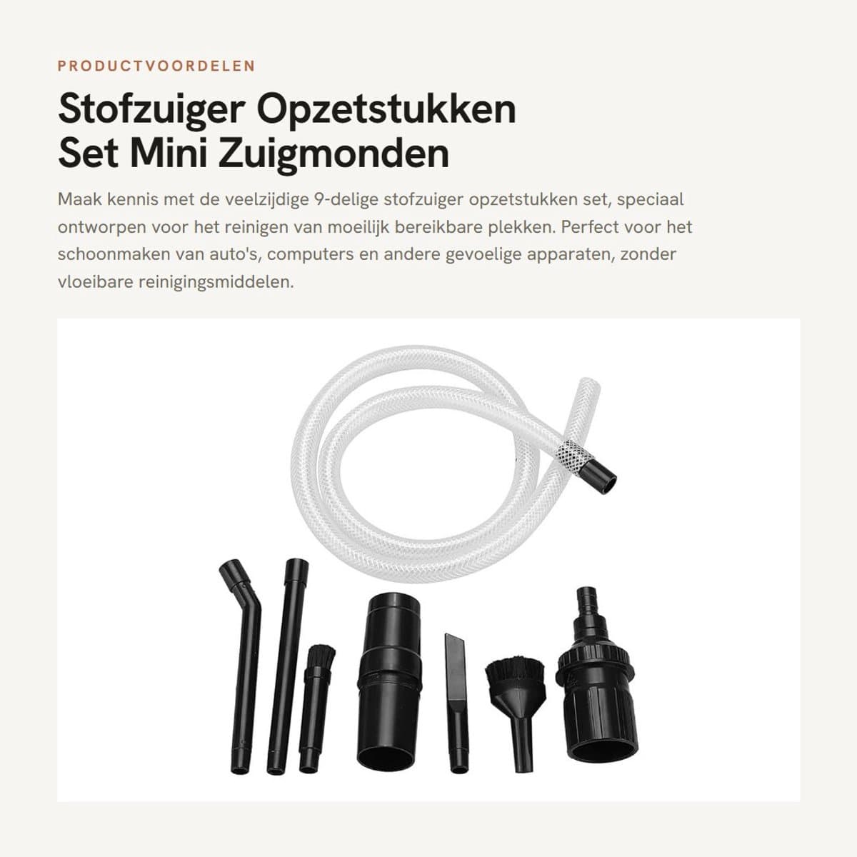 Dailygoods - Stofzuiger Opzetstukken Set - Mini Zuigmonden en Borstels - Auto en Elektronica - 9-delige Reinigingsset - Voor Moeilijk Bereikbare Plaat...