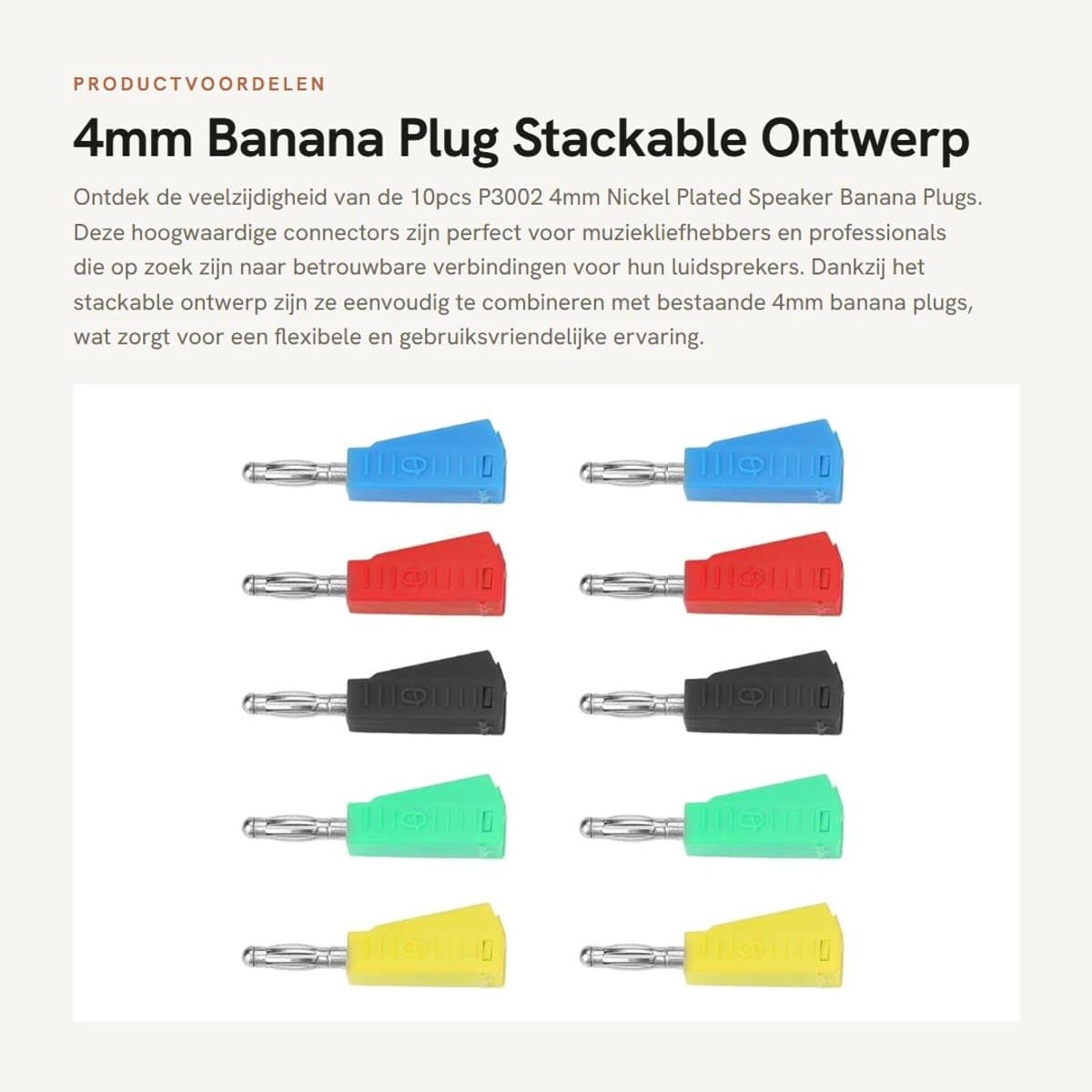 Dailygoods - 4mm Banana Plug - Stackable Ontwerp - 10 Stuks - Geschikt voor Speakers - Hoogwaardige Connectors