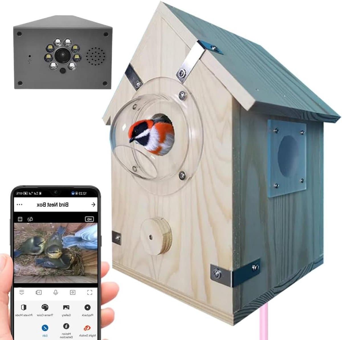 Vogelhuisje Camera - Vogelhuisje met app - Vogels observeren - HD WiFi camera - 4MP - Wit en groen