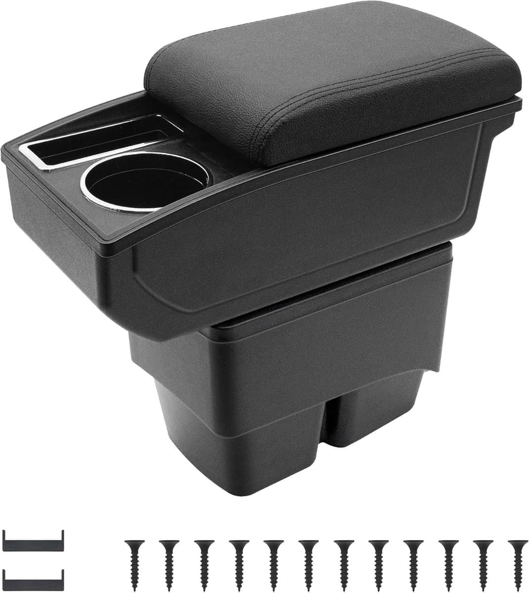 Autoarmleuningen voor Ford Fiesta 2009-2017, middenconsoles voor auto, dubbele opbergruimte met bekerhouder, eenvoudige montage, comfortabel en duurzaam leer, zwart (zwarte lijn)