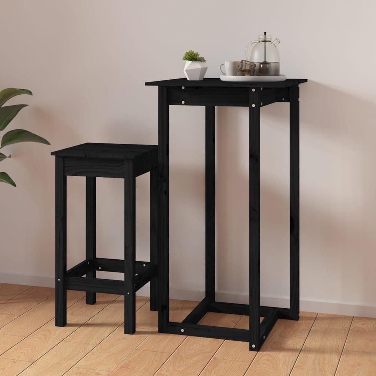 Bartafel Massief Hout - Hoge Tafel - Gezellig Borrelen - Stevig Grenenhouten Frame - 60x60x110 cm - Zwart