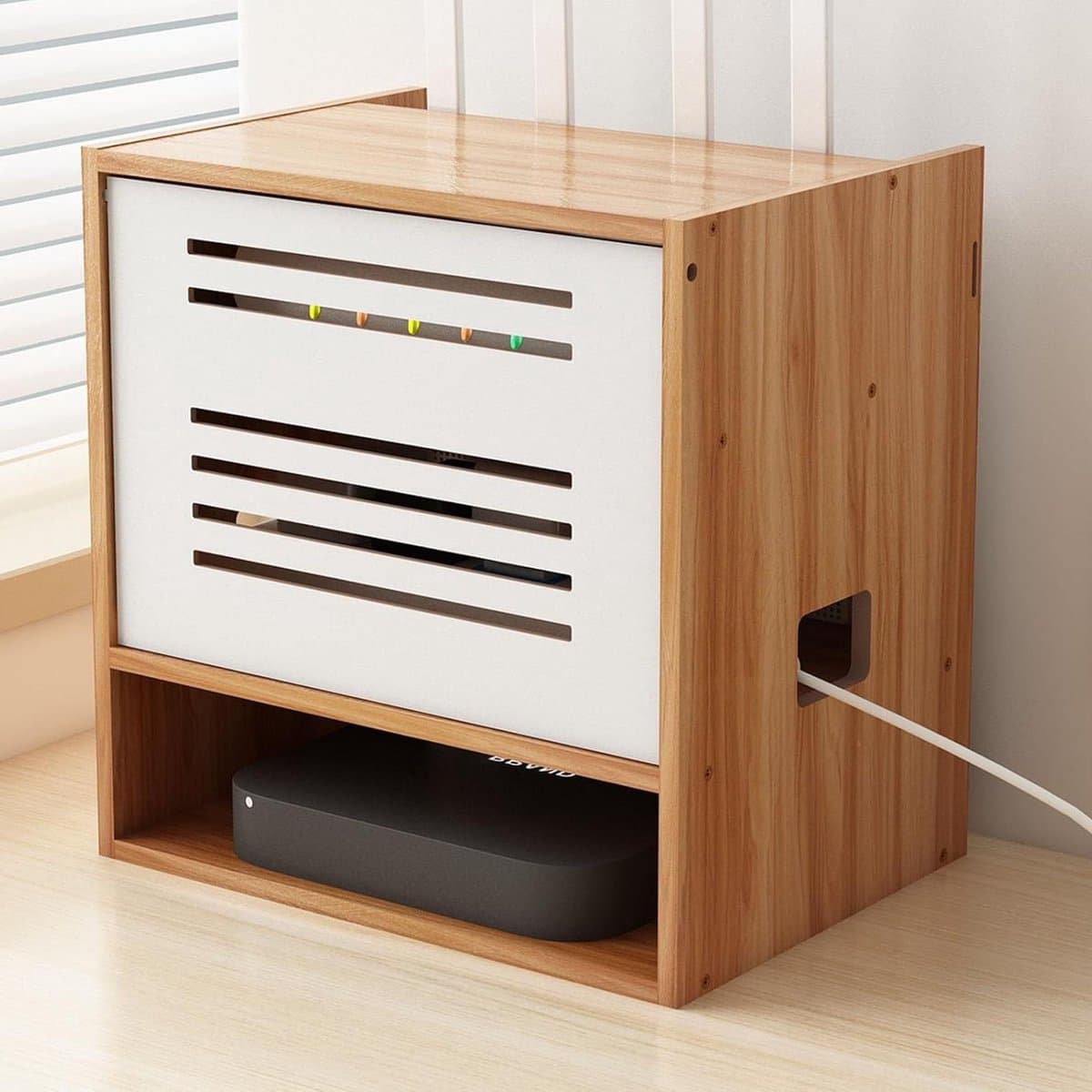 Router Opbergbox - Modem Kast - Thuis Organiseren - Geoptimaliseerde Ventilatie - 3 Lagen - Natuurlijk Hout