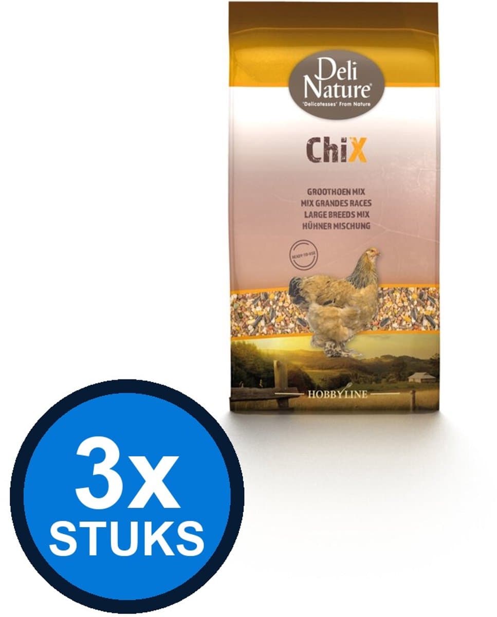 3x Deli Nature - ChiX groothoen mix kant&klaar 4kg - Kippenvoer - 4 kg