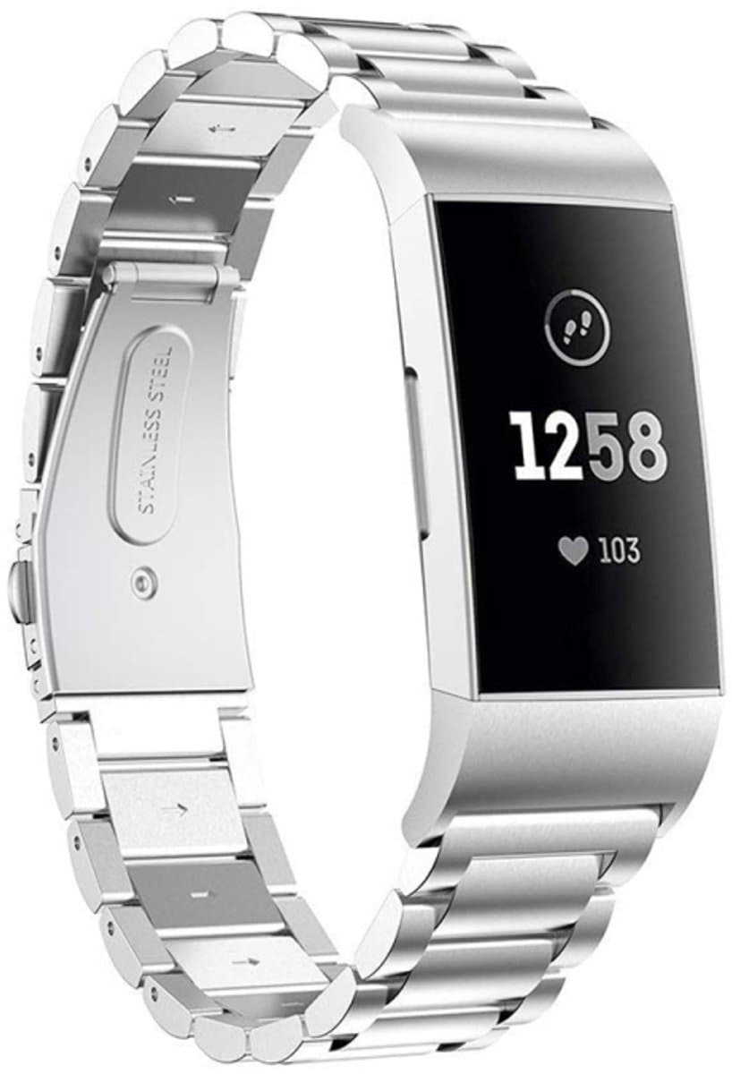 Drie kralen katapult gesp massief roestvrij stalen polsband horlogeband voor Fitbit Charge 3 (zilver)