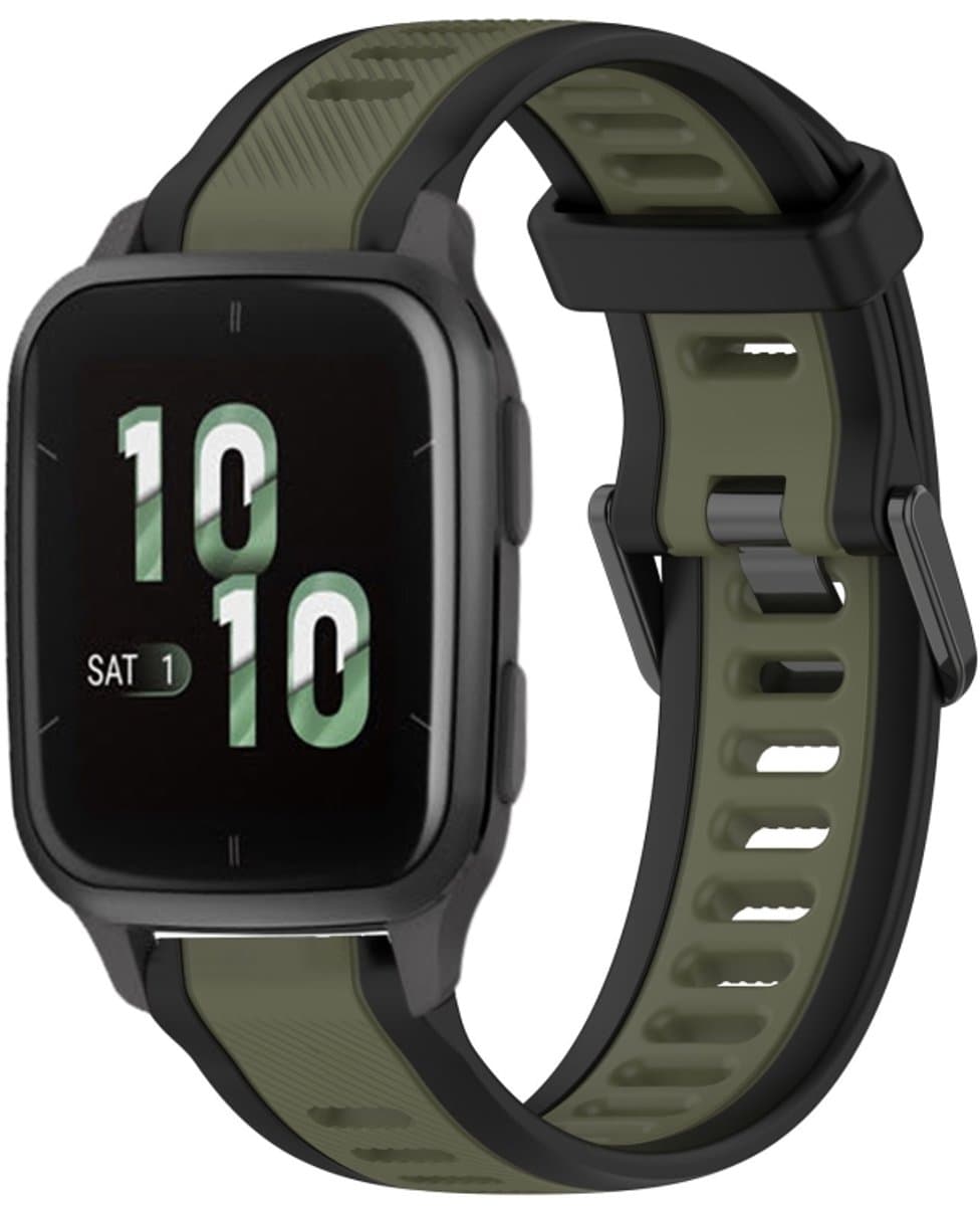 Voor Garmin Forerunner Sq2 / Sq2 Music 20 mm tweekleurige siliconen horlogeband met textuur (groen + zwart)