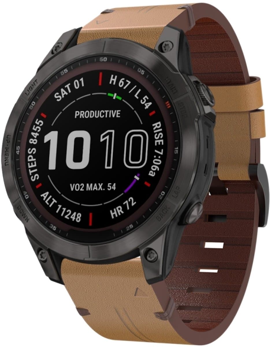Voor Garmin Instinct 2 Solar lederen horlogeband met stalen gesp (lichtbruin)