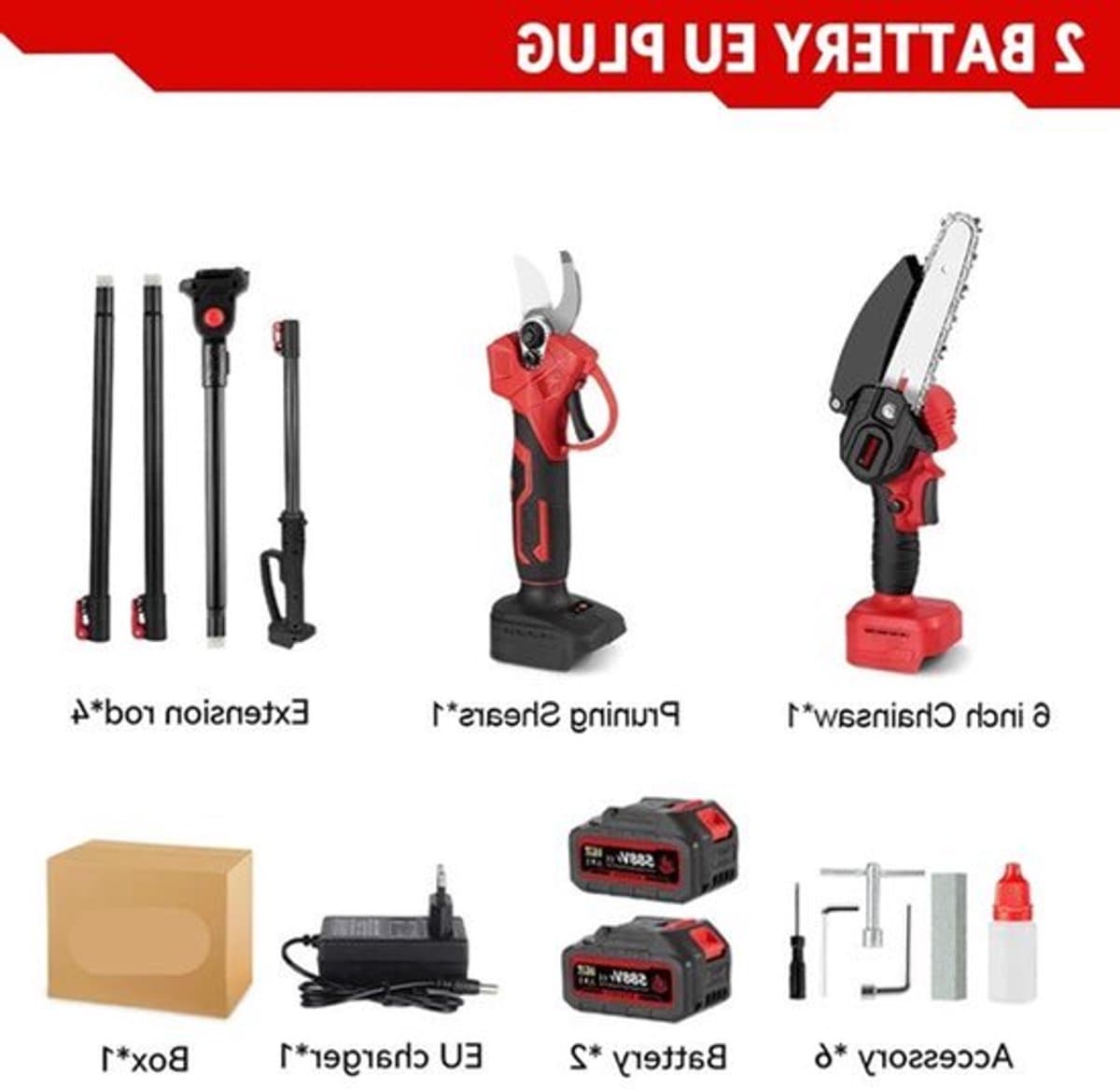 3-in-1 Snoeigereedschap - Accu Snoeischaar - Accu Kettingzaag - Telescopische Zaag - Draadloze - 3500W - Lichtgewicht - Tuingereedschap - 2 Accu - 20.000RPM