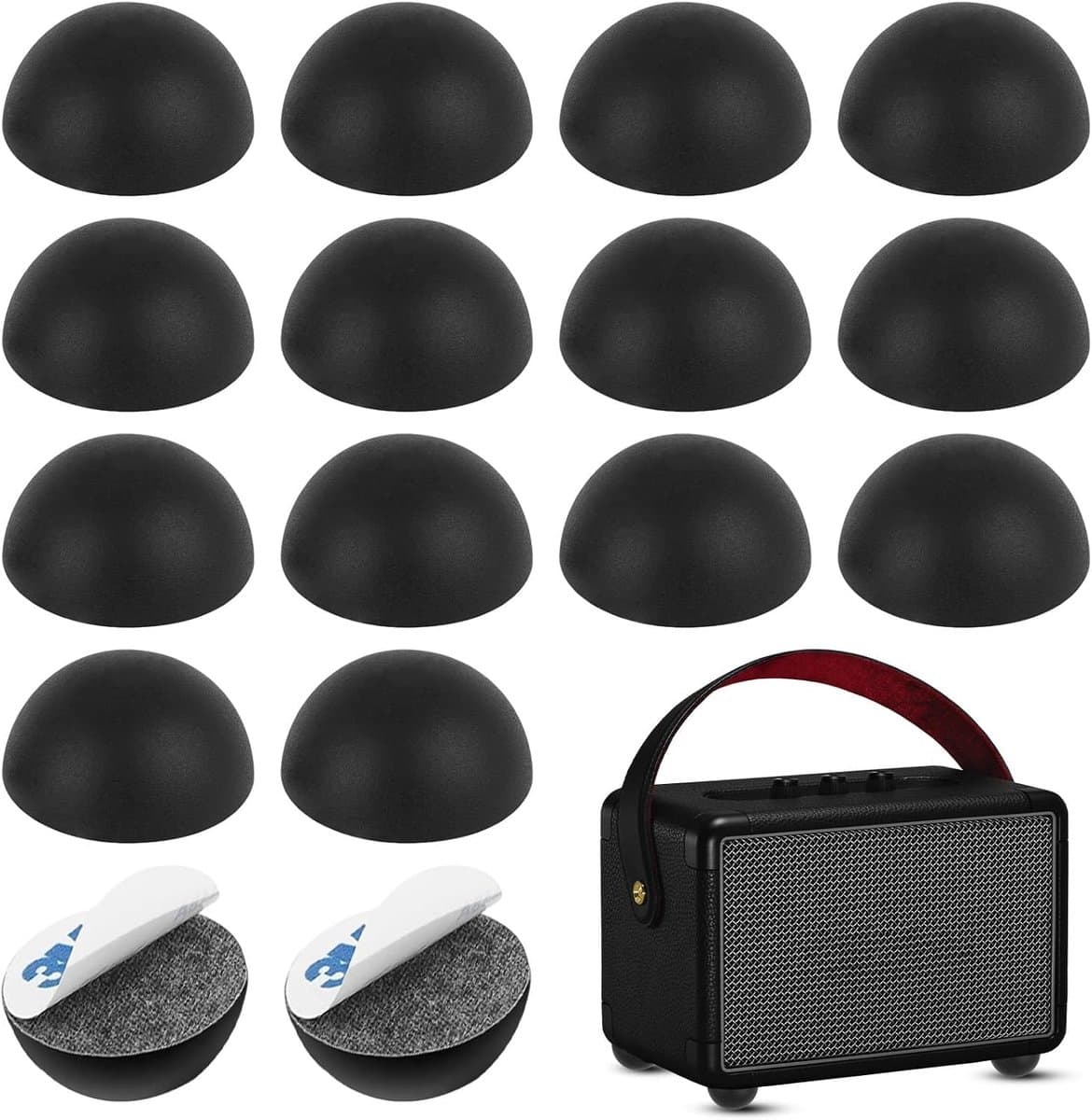 16 stuks subwoofer voeten, 30 mm x 15 mm zelfklevende siliconen voeten luidsprekers voor huishoudelijke apparaten, meubels, luidsprekers (zwart)