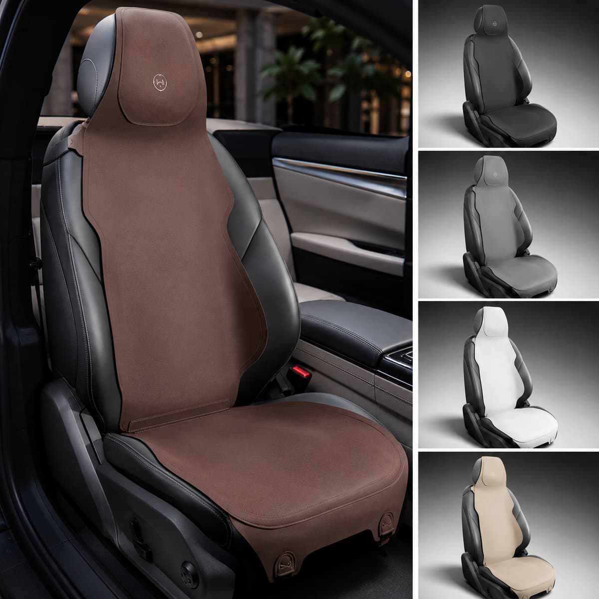 AIM Autostoelbeschermer – Luxe PU Imitatieleer Zit- en Rugkussen - Set van 2 – Toyota Camry 6 – Airbag Compatibel - M14 - Koffiebruin