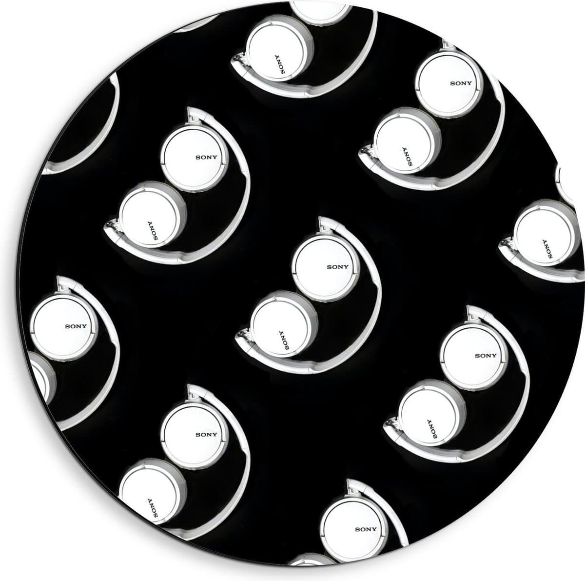 Dibond Wandcirkel - Patroon van Ingevouwen Koptelefoons - 40x40cm Foto op Aluminium Wandcirkel (met ophangsysteem)