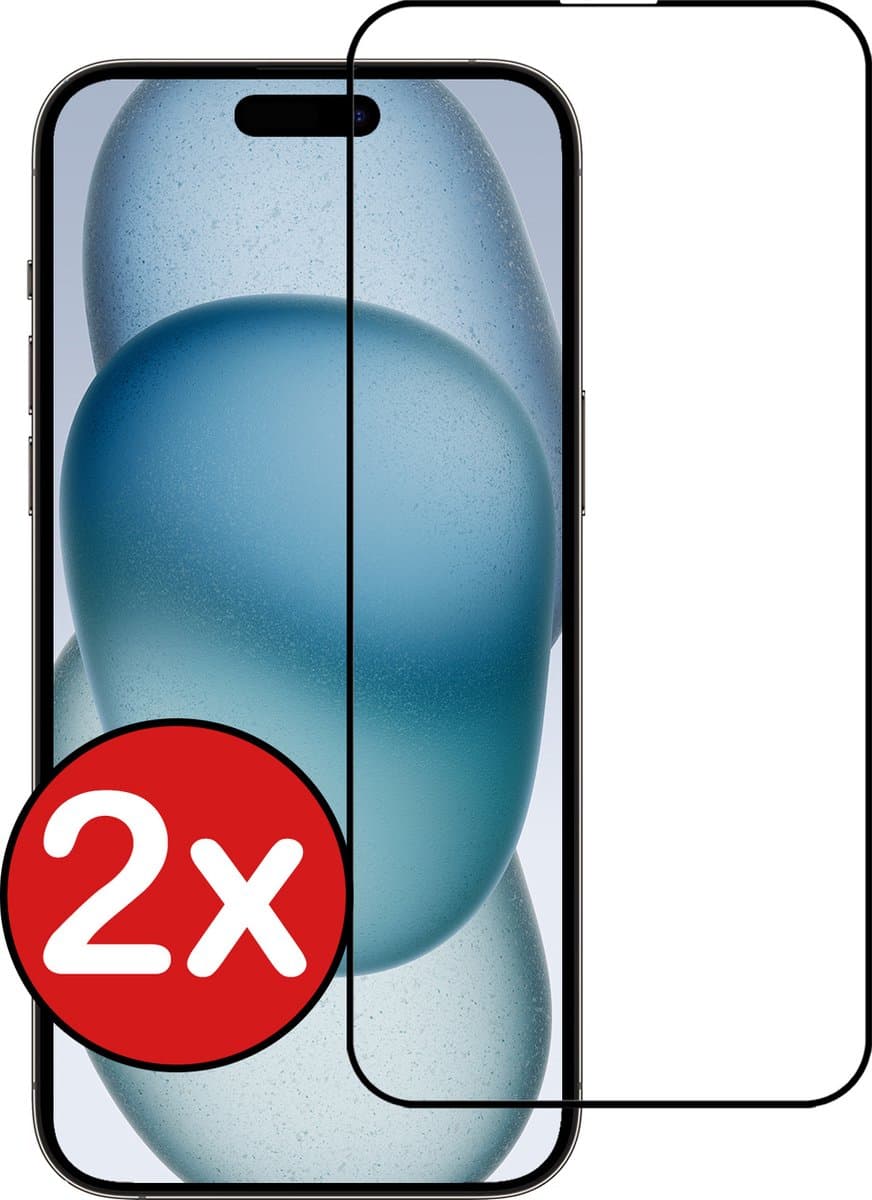 Screenprotector - 2 Stuks - Geschikt voor Apple iPhone 15 - Full Cover - Beschermglas - Gehard Glas - Tempered Glass - Screen Protector