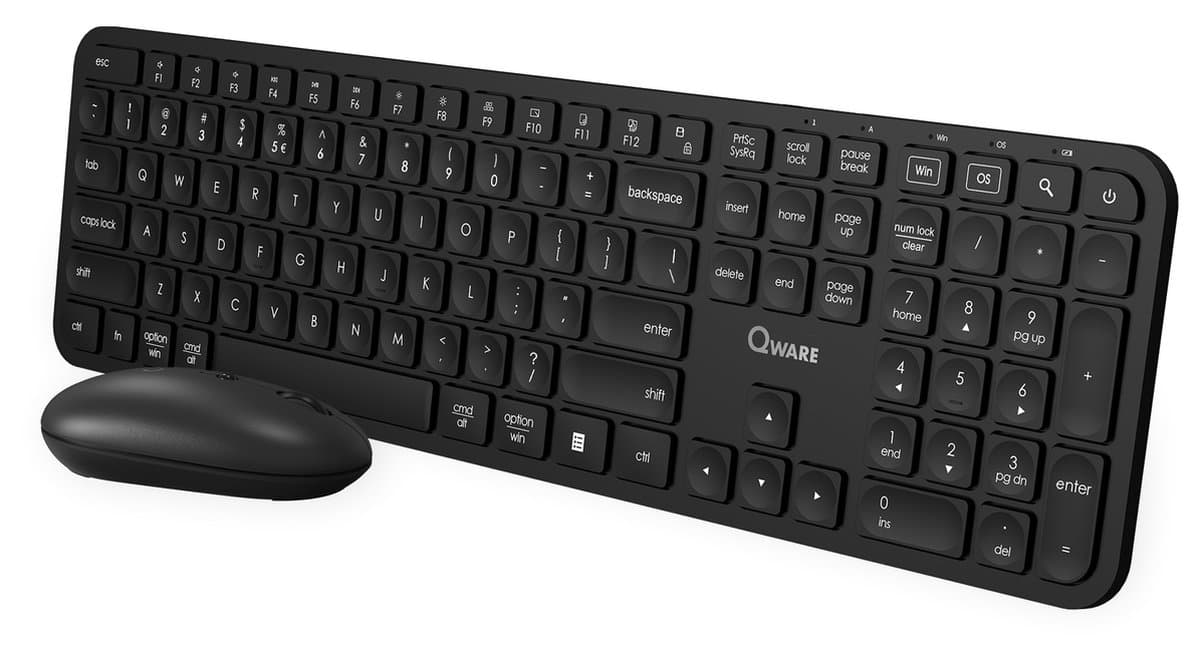 Qware Office - Toetsenbord - Muis - Draadloos - 2.4ghz - USB - Desktopset - Combo - Dongel - Energiebesparend - Eastbourne - Stille klik - Zwart - Qwerty