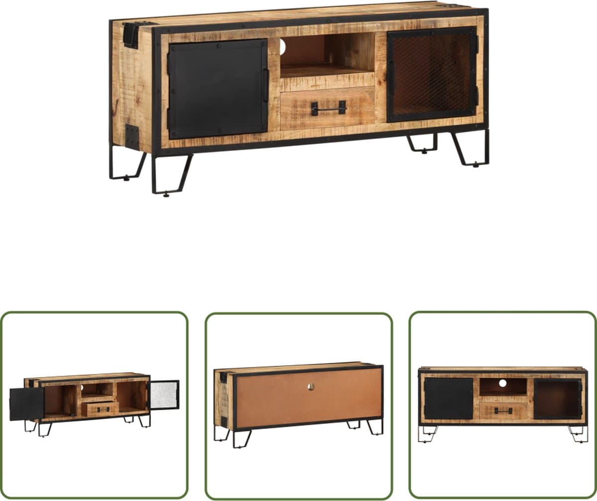 The Living Store Industriële TV-kast - 110 x 31 x 46 cm - Ruw mangohout - Ijzer