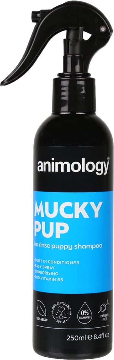 Animology Mucky Pup No Rinse Shampoo - 250 ml - Droogshampoo - Geschikt voor Puppy's - Verrijkt met Conditioner/Vitamines - Vegan - Geschikt voor Gevoelige Huid/ Alle Vachttypes