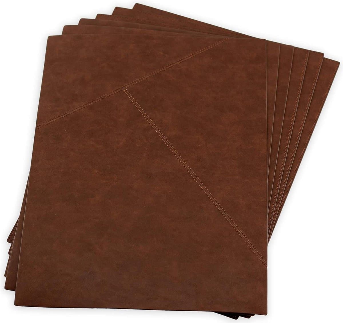 Leren Placemats - Set van 6 stuks - Cognac Cognac - 43 x 30 cm - Onderleggers - Kunstleer Bordenmat - Anti-slip - Tafelmat - Bureau - Kantoor