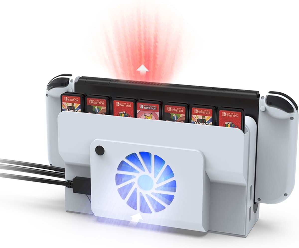 Dobe - Koeler fan voor Nintendo Switch Oled Dock - Met gamecard opslag - Wit