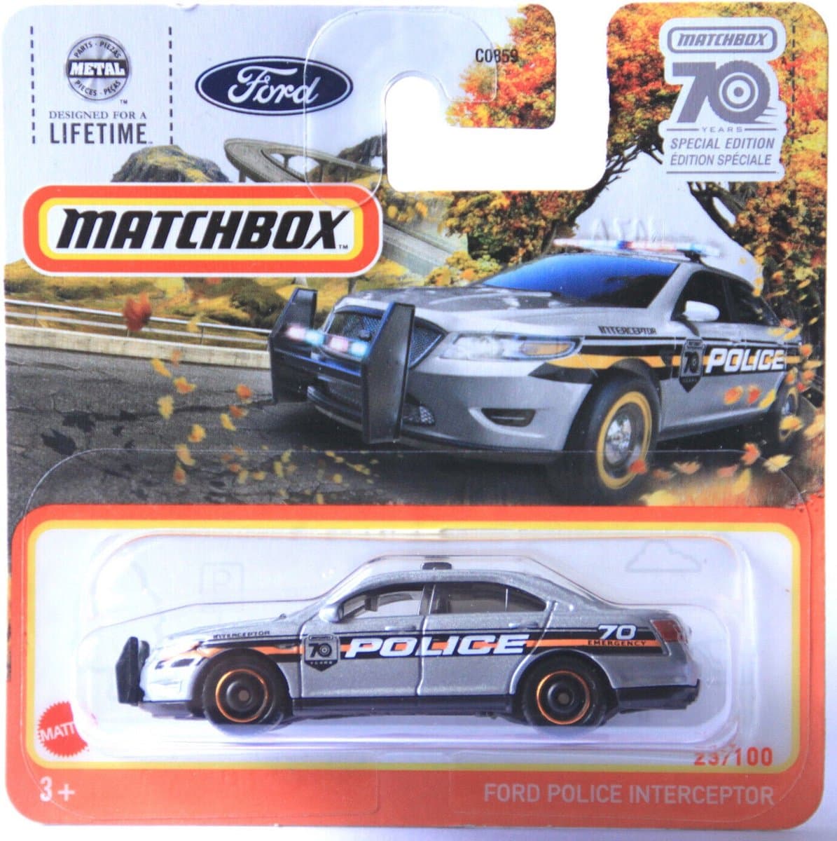 MATCHBOX 23/100 FORD POLICE INTERCEPTOR 70 YEARS SPECIAL EDITION 1:64 SHORT CARD