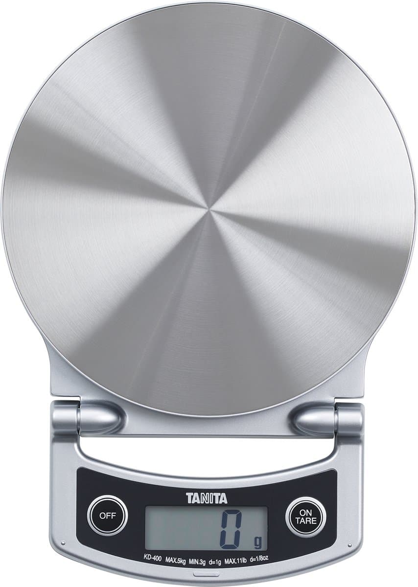 TANITA Opvouwbare Digitale Keukenweegschaal -Keukenweegschaal Digitaal - 1 Gram Nauwkeurig, Belastbaar tot 3KG - Verhoogd Weegplateau Voor Extra Precisie en Gebruiksgemak - KD-400