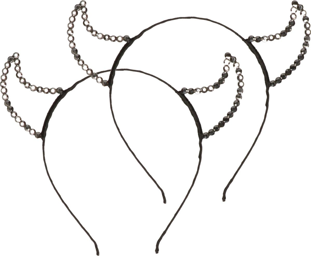 Halloween duivel hoorntjes - 3x - voor kinderen - strass glitter - diadeem - zwart - kunststof