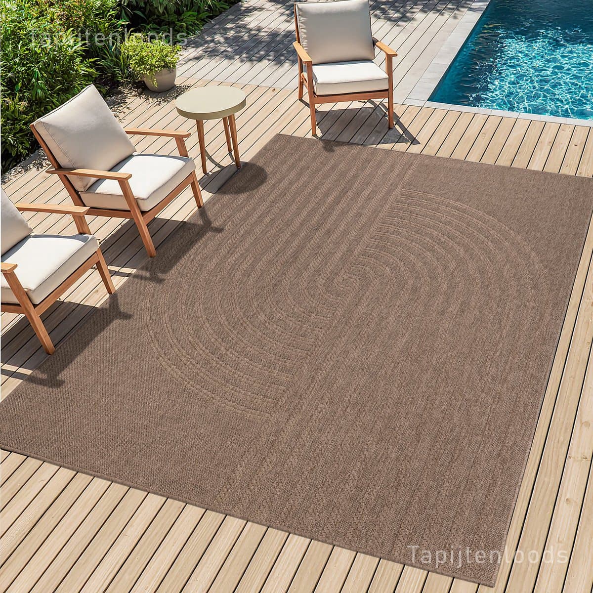 Sahara Japandi Buitenkleed Jute-Look Weerbestendig Vloerkleed Beige Zwart
