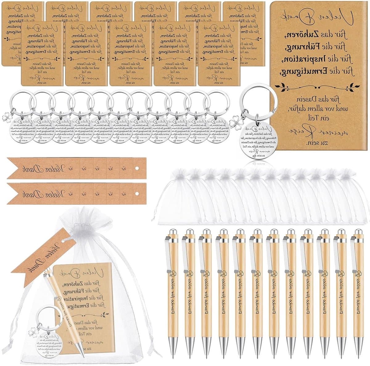 12 Sets Bedankcadeaus voor Collega's - Mini Notebooks, Sleutelhangers en Houten Pennen voor Kerstmis en Thanksgiving