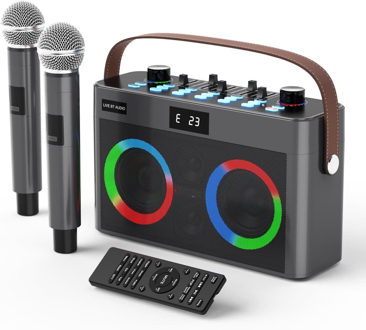 Draagbare Karaoke Machine - Karaoke Speaker - Feest Muziek - Inclusief 2 Microfoons - 290 x 90 x 180 mm