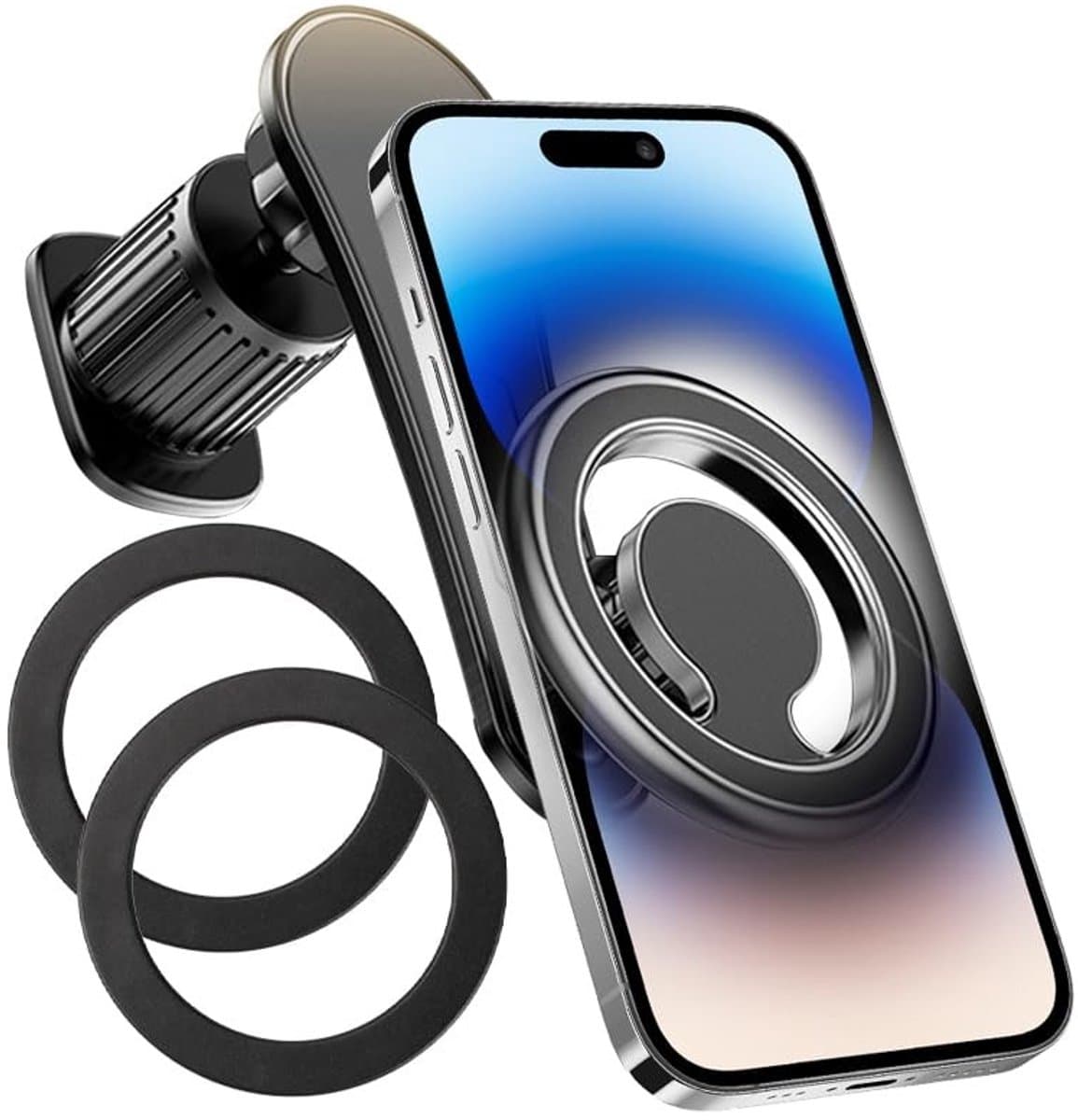 Dailygoods- Telefoonhouder Auto Magnetisch - 360° Rotatie - Ventilatie Bevestiging - Universeel - Zinklegering/Aluminium - Lichtgewicht 83,2 g - Autotelefoonhouder