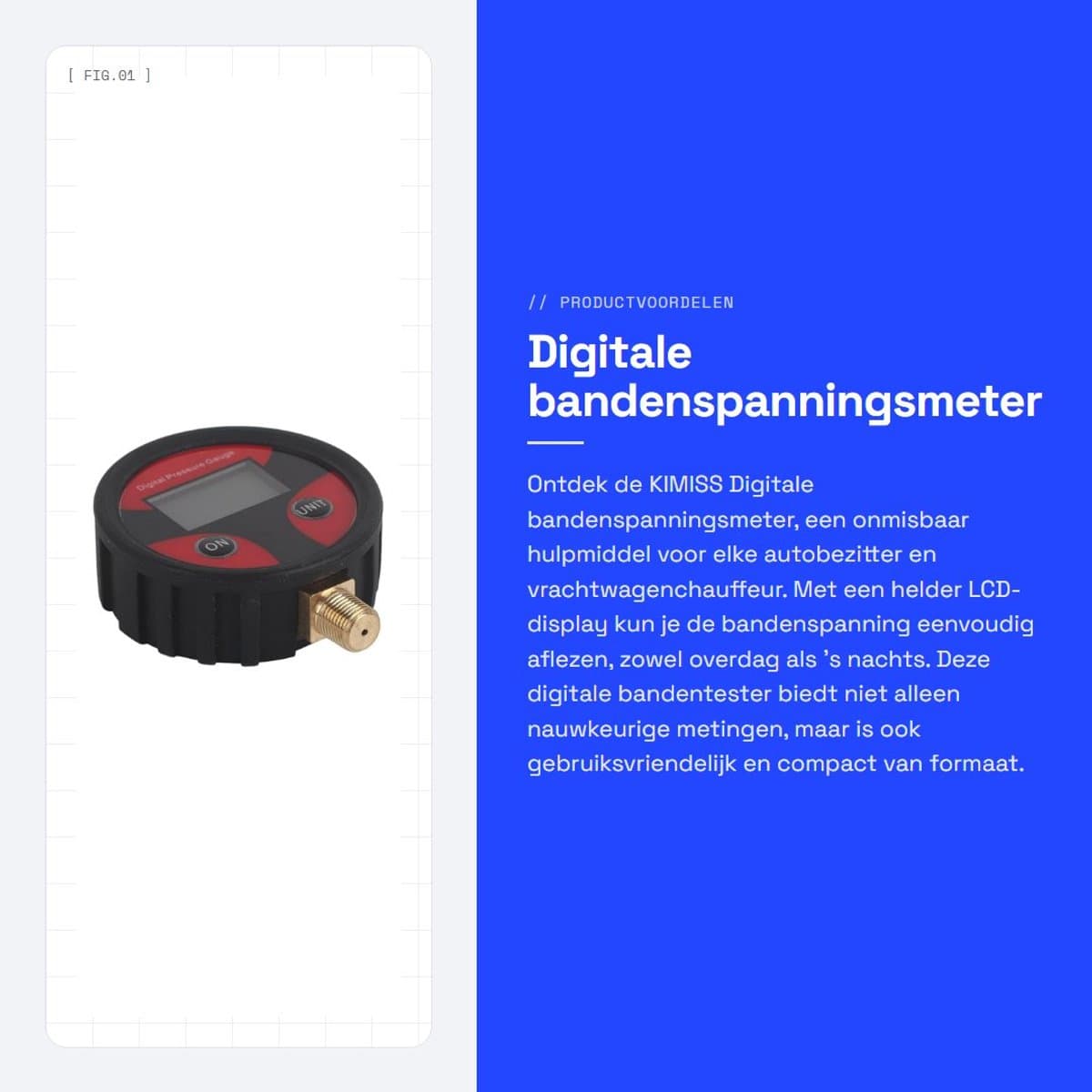 Dailygoods- Bandenspanningsmeter Digitale Display - Bandenspanningsmeter Auto - Bandenbarometer - Nauwkeurigheid 0,01 Bar - Hoogwaardig Messing - Corrosiebestendig - Bandentester