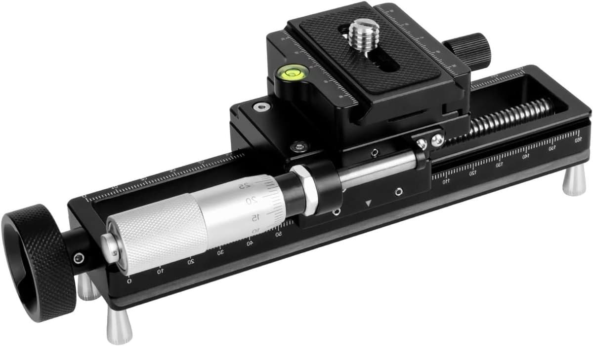 Macro Focus Rail - Slede Statiefkop - Nauwkeurig Scherstellen - Arca Quick Release - 23x10x10 cm - Zwart