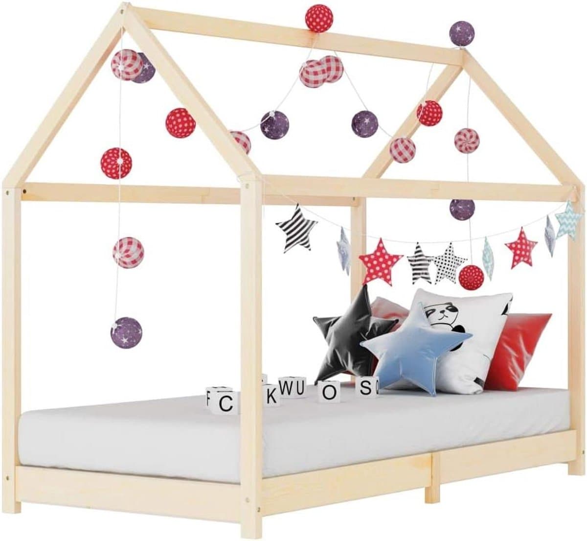 Kinderbed Huisje - Houten Bed - Kinderslaapkamer Inrichten - Boomhut Stijl - 70 x 140 cm - Veelkleurig